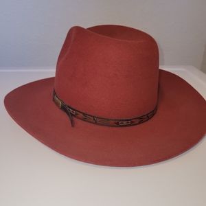 Red Genuine Fur Felt Beaver Hat Size 7 1/8